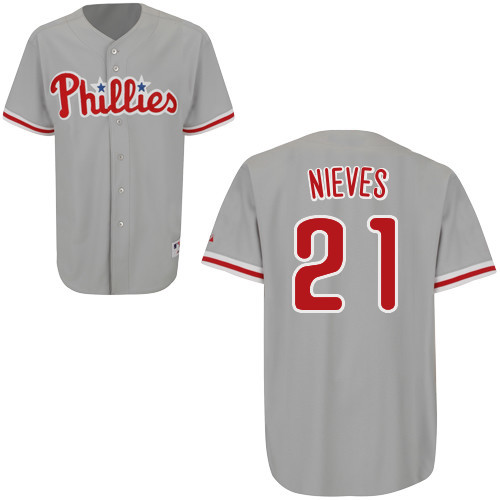 Wil Nieves #21 mlb Jersey-Philadelphia Phillies Women's Authentic Road Gray Cool Base Baseball Jersey